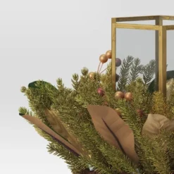 9" Hexagonal Pillar Glass Christmas Candle Holder With Mixed Faux Greenery - Wondershop™ -Christmas Lights GUEST 00ca79b6 e81e 4389 a712 d6b5fd4e591e