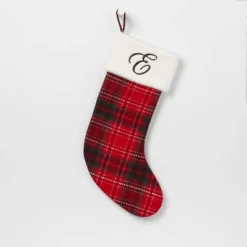 20" Plaid Monogram Christmas Holiday Stocking With Faux Fur Cuff Red/Green/White - Wondershop™ -Christmas Lights GUEST 078e41a1 80ad 4302 8d97 131daeba566f