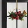 13" Metal Horn With Greenery And Plaid Bow Artificial Christmas Wreath Green/Red - Wondershop™