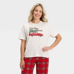 Women's "Tis The Season" Short Sleeve Holiday Matching Family Pajama Shirt - Wondershop™ Cream -Christmas Lights GUEST 13acf46f 14c2 4bee 9a32 704fa68536c1