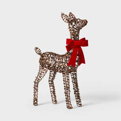 LED Faux Rattan Fawn With Red Bow Christmas Novelty Sculpture Light - Wondershop™ 2 LED Faux Rattan Fawn With Red Bow Christmas Novelty Sculpture Light - Wondershop™ - Image 2