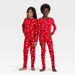 Kids' Ribbed Long Sleeve Shirt And Pants Holiday Matching Family Pajama Set - Wondershop™ Red -Christmas Lights GUEST 1f2be3d1 d453 4a95 ad17 1972f0e13a58