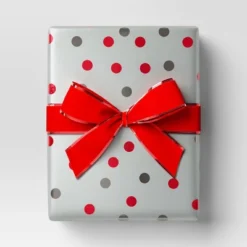 30” 25 Sq Ft Christmas Roll Wrap Red Gray Silver Dot - Wondershop™