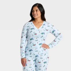 Women's "Tis The Ski-son!" Cozy Knit Long Sleeve Henley Holiday Matching Family Pajama Shirt - Wondershop™ Blue -Christmas Lights GUEST 38d64182 de23 44eb a3b3 437203f04c68