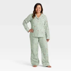Women's Gingerbread Striped Flannel Long Sleeve Shirt And Pants Holiday Matching Family Pajama Set - Wondershop™ Cream -Christmas Lights GUEST 400dd5e1 819c 4ffe 96f7 2a2143ba3de6