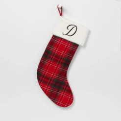 20" Plaid Monogram Christmas Holiday Stocking With Faux Fur Cuff Red/Green/White - Wondershop™ -Christmas Lights GUEST 6930a560 ae47 43b4 98c0 6f29304a5ebb
