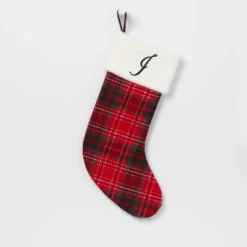 20" Plaid Monogram Christmas Holiday Stocking With Faux Fur Cuff Red/Green/White - Wondershop™ -Christmas Lights GUEST 6a0330f4 5115 4749 a47d 6ff81c6c2798