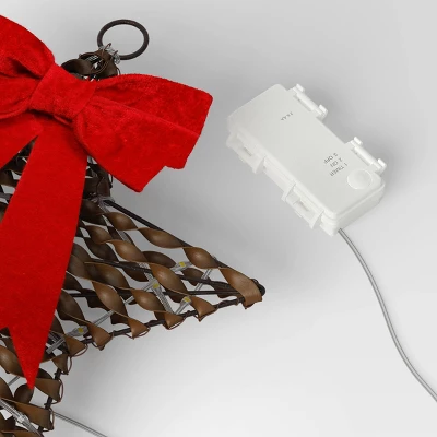 30ct Battery Operated Christmas Hanging Twisted Faux Rattan Star With Red Velvet Bow - Warm White Lights - Wondershop™ 3 30ct Battery Operated Christmas Hanging Twisted Faux Rattan Star With Red Velvet Bow - Warm White Lights - Wondershop™ - Image 3