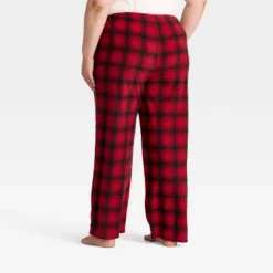 Women's Plaid Microfleece Holiday Matching Family Pajama Pants - Wondershop™ Red/Black