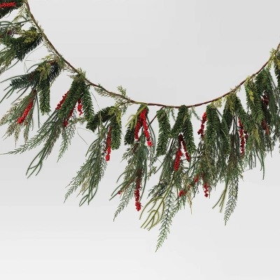 6' Pre-lit Mixed Greenery And Red Berries Artificial Christmas Garland Green With Warm White Lights - Wondershop™ 2 6' Pre-lit Mixed Greenery And Red Berries Artificial Christmas Garland Green With Warm White Lights - Wondershop™ - Image 2