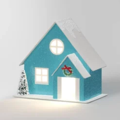 12pc Battery Operated Glittered Paper Christmas Village Set With Bottle Brush Trees And Snowmen - Wondershop™ White/Pink/Blue -Christmas Lights GUEST 72bf1001 c78d 454b a5be 74d5504979eb