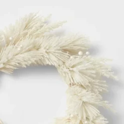 22" Flocked Faux Pampas Grass Hard Needle Artificial Christmas Wreath With Pearl Berries Ivory - Wondershop™ -Christmas Lights GUEST 74c737c6 2060 4752 a963 5078f62e37d0