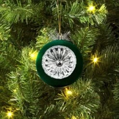 Christmas Flocking Ornament With Reflector Dark Green - Wondershop™