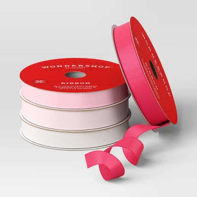 4 Pk Christmas Satin Ribbon Gift Packaging Accessories Pink/White - Wondershop™ 2 4 Pk Christmas Satin Ribbon Gift Packaging Accessories Pink/White - Wondershop™ - Image 2