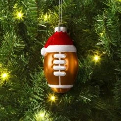 Christmas Glass Football With Santa Hat Ornament - Wondershop™