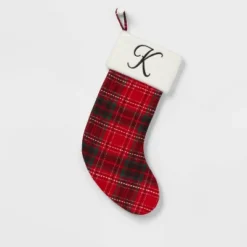 20" Plaid Monogram Christmas Holiday Stocking With Faux Fur Cuff Red/Green/White - Wondershop™ -Christmas Lights GUEST 86d03d32 c7c8 4cca 9302 aa0a763a55f7