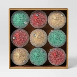 9ct 100mm Christmas Ornament Set Iced Green/Champagne/Red - Wondershop™ -Christmas Lights GUEST 8b6c139b 96a5 4500 a2c6 0d5d9c787093