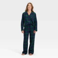 Women's Plaid Flannel Long Sleeve Shirt And Pants Holiday Matching Family Pajama Set - Wondershop™ Navy Blue -Christmas Lights GUEST 8baa454d 60d7 4aea 8019 f091b2e198ae