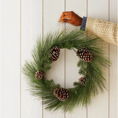 22in Unlit Iced Long Needle And Pinecone Artificial Christmas Wreath - Wondershop™ 2 22in Unlit Iced Long Needle And Pinecone Artificial Christmas Wreath - Wondershop™ - Image 2