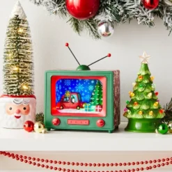 6.875" Battery Operated Lit Ceramic Christmas Tree Green - Wondershop™