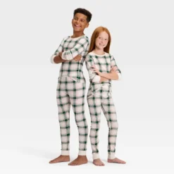 Kids' Plaid Ribbed Long Sleeve Shirt And Pants Holiday Matching Family Pajama Set - Wondershop™ Cream -Christmas Lights GUEST 9c03cf33 a07b 4cc8 93d1 0774ce210ed8