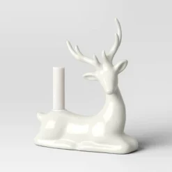 8.25" Taper Crackled Ceramic Deer Christmas Candle Holder White - Wondershop™ -Christmas Lights GUEST 9e94e409 2e85 4313 a7dd f2b16fdd0709