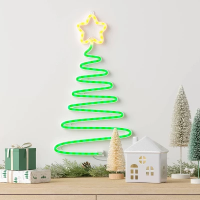 LED Animated Neon Christmas Tree Hangable Sign Yellow/Green - Wondershop™ 1 LED Animated Neon Christmas Tree Hangable Sign Yellow/Green - Wondershop™