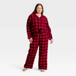 Women's Plaid Flannel Long Sleeve Shirt And Pants Holiday Matching Family Pajama Set - Wondershop™ Red/Black -Christmas Lights GUEST a1feb90a d35b 4761 a891 54b370bc69f0