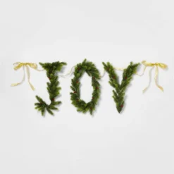 6' Pre-Lit Battery Operated Mixed Greenery 'Joy' Garland With Gold Ribbon - Wondershop™ -Christmas Lights GUEST ae7a8073 1f16 4983 9adf b5f4ddbd6974