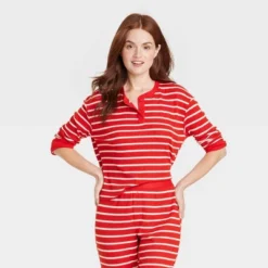 Women's Striped Matching Family Thermal Pajama Top - Wondershop™ Red -Christmas Lights GUEST af93c997 f3b4 4264 b838 191739eb62cc