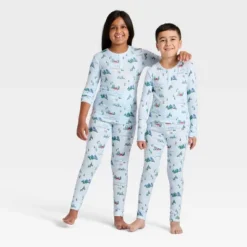 Kids' "Tis The Ski-son!" Cozy Knit Long Sleeve Shirt And Pants Holiday Matching Family Pajama Set - Wondershop™ Blue -Christmas Lights GUEST bac4f86a c123 4a1e 9b07 ac31402aa9d9