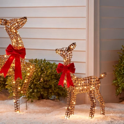 LED Faux Rattan Fawn With Red Bow Christmas Novelty Sculpture Light - Wondershop™ 1 LED Faux Rattan Fawn With Red Bow Christmas Novelty Sculpture Light - Wondershop™