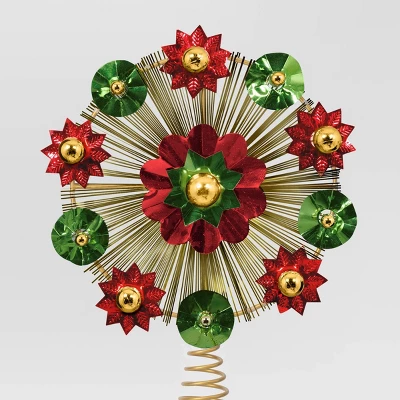 12" Unlit Gold Tinsel Burst With Red And Green Foil Bursts Christmas Treetop With Coil - Wondershop™ 2 12" Unlit Gold Tinsel Burst With Red And Green Foil Bursts Christmas Treetop With Coil - Wondershop™ - Image 2