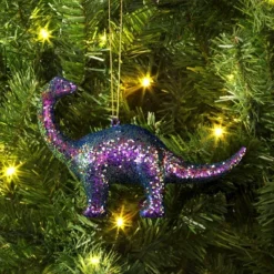 5" Christmas Plastic Chunky Glitter Dinosaur Ornament Purple - Wondershop™