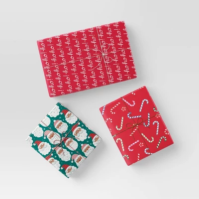 30" 3pk 180 Sq Ft Christmas Wrap Pack Candy Canes/Santa/Ho Ho Ho - Wondershop™ 1 30" 3pk 180 Sq Ft Christmas Wrap Pack Candy Canes/Santa/Ho Ho Ho - Wondershop™
