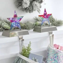 2pk Christmas Lit Iridescent Star Stocking Holder - Wondershop™