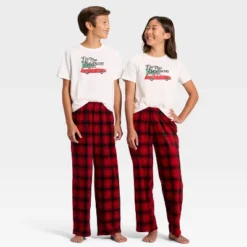 Kids' Plaid Microfleece Holiday Matching Family Pajama Pants - Wondershop™ Red/Black -Christmas Lights GUEST dcf952c5 3b44 493e ac7c b7725f38912c