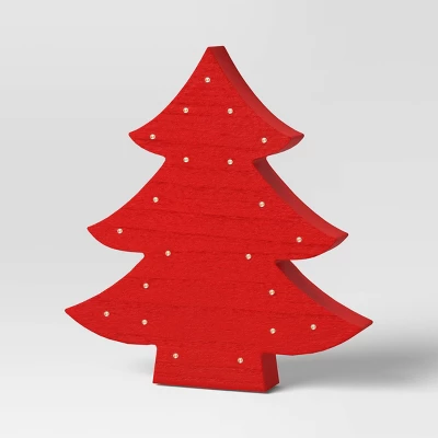 12" Battery Operated Lit Wood Christmas Tree Figurine - Wondershop™ Red 2 12" Battery Operated Lit Wood Christmas Tree Figurine - Wondershop™ Red - Image 2
