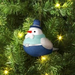 Christmas Featherly Friends Ornament Blue Top Hat - Wondershop™