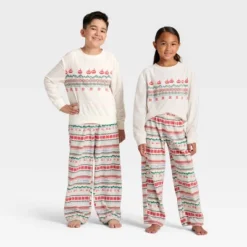 Kids' "Let It Snow" Fair Isle Microfleece Holiday Matching Family Pajama Pants - Wondershop™ Cream -Christmas Lights GUEST f7d95059 5f07 40cf 82da 71d55621510c